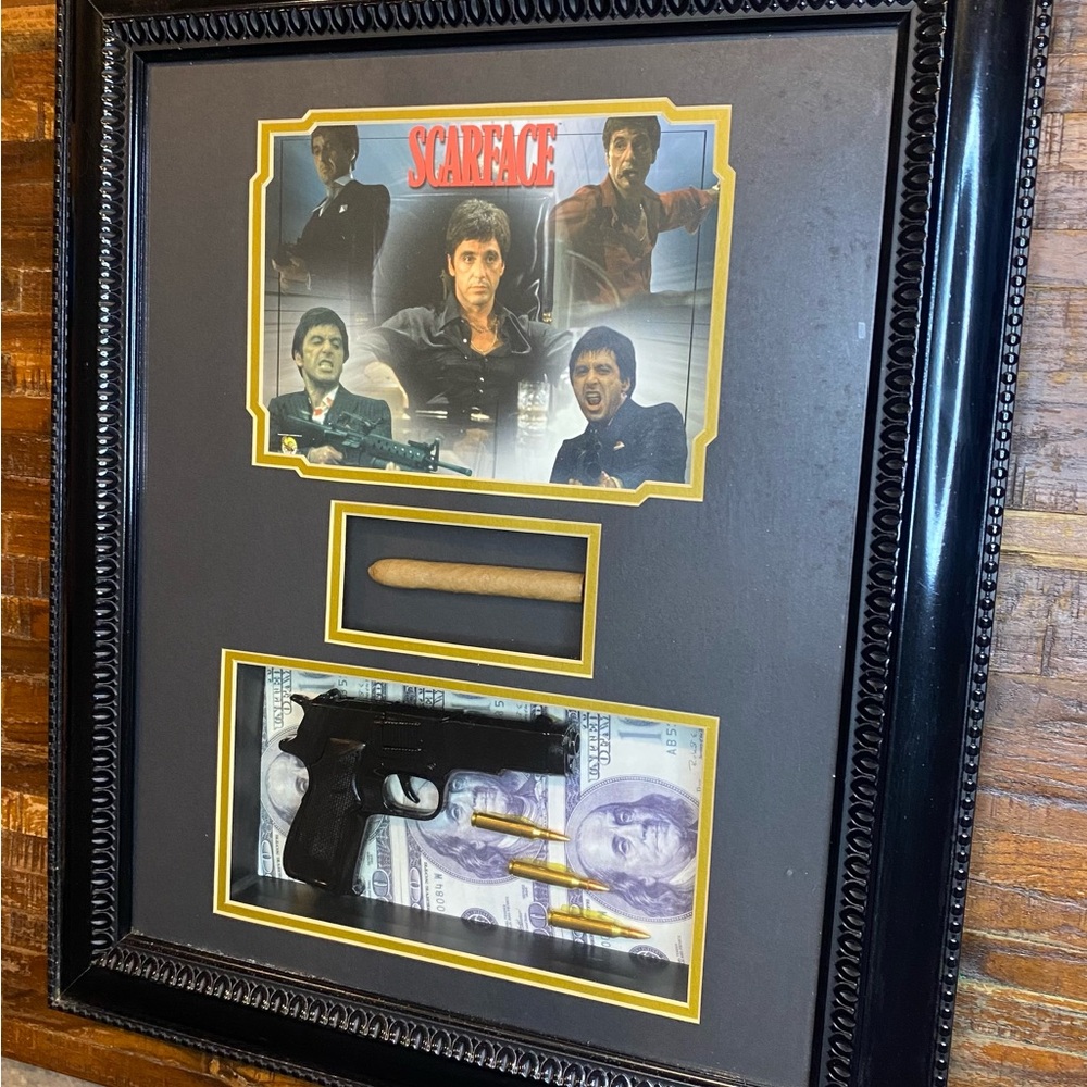 Scarface  Tony Montana -Al Pacino  Framed Shadow Box   21” X 24”